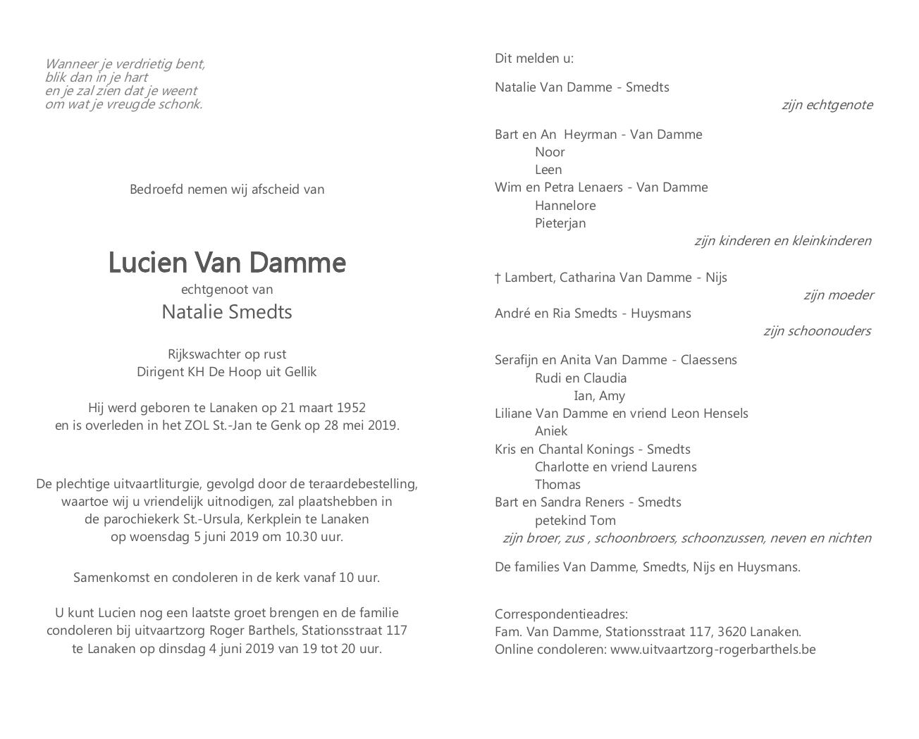 Lucien Van Damme 28/05/2019 | In gedachten