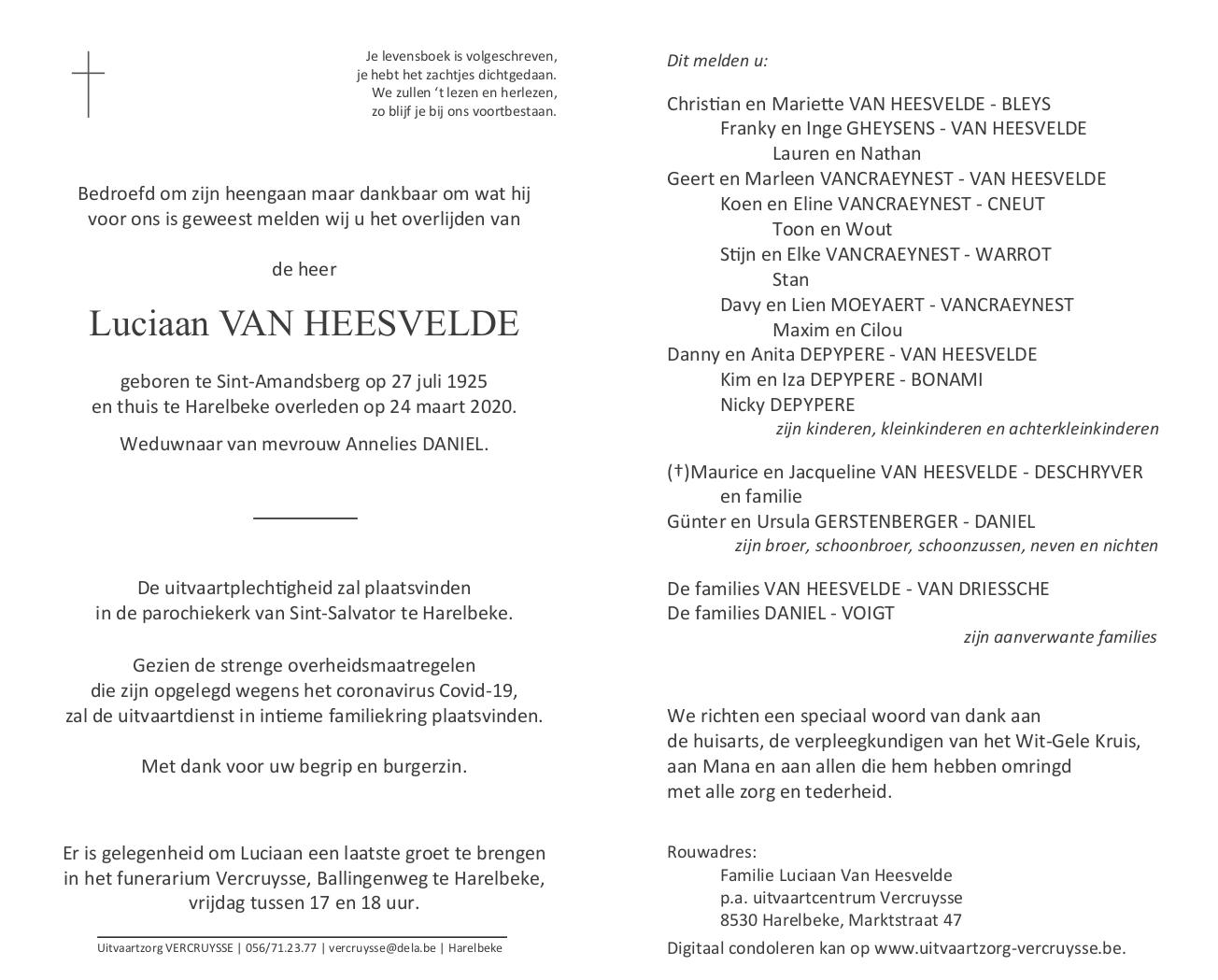 Luciaan Van Heesvelde 24/03/2020 | In gedachten