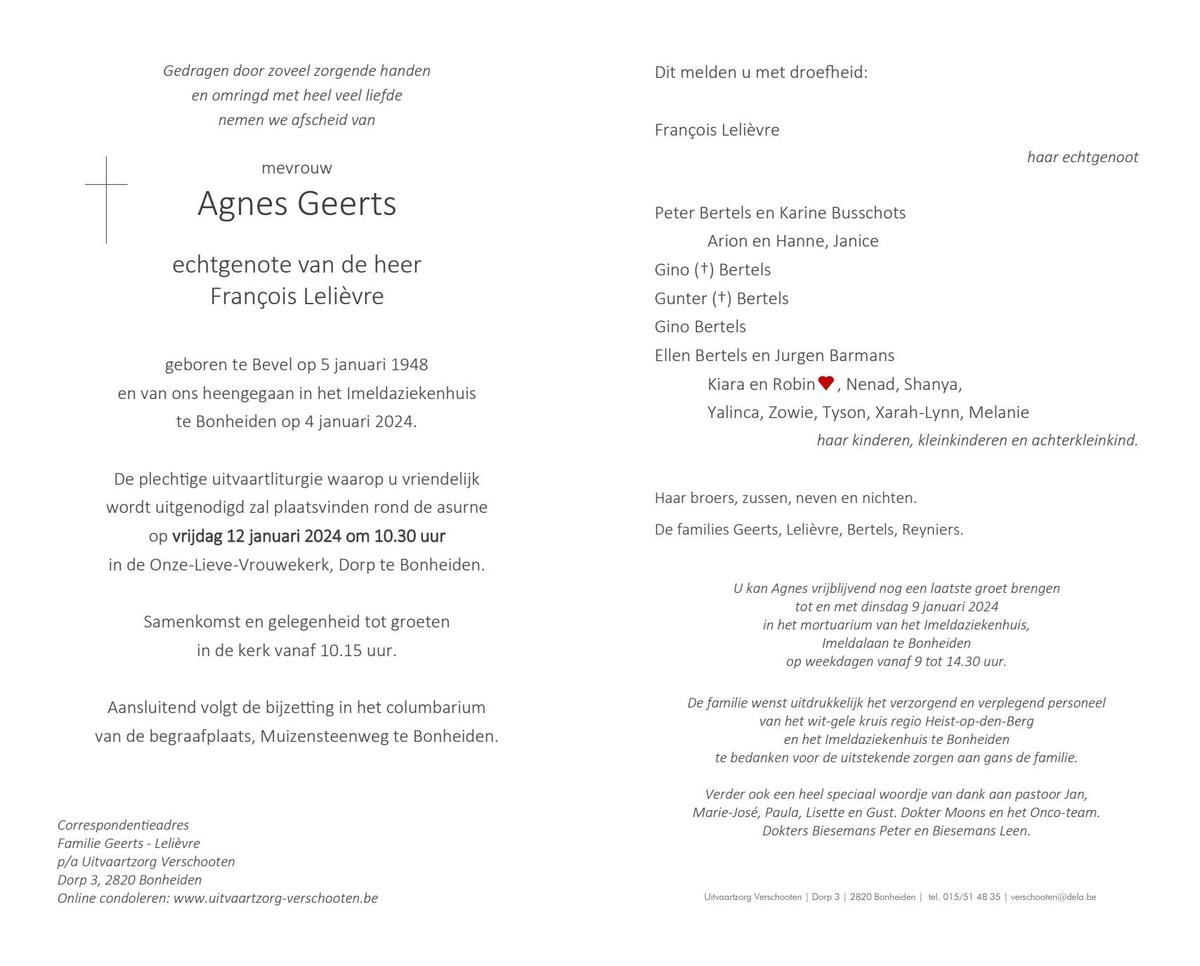 Agnes Geerts 04/01/2024 In gedachten