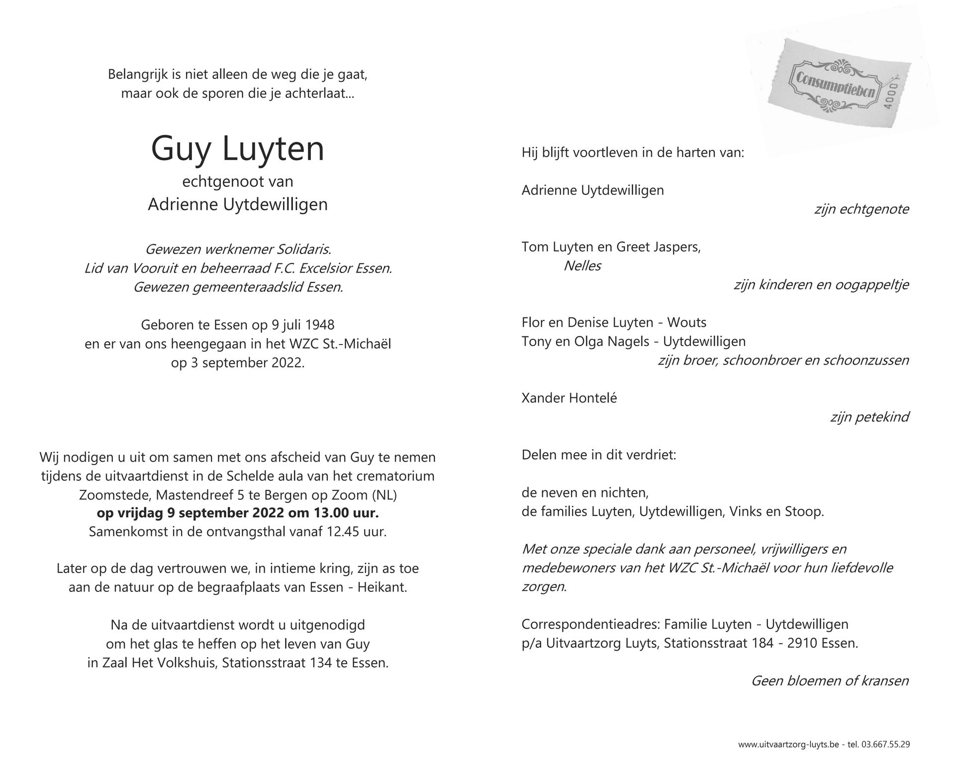 Guy Luyten 03/09/2022 In gedachten
