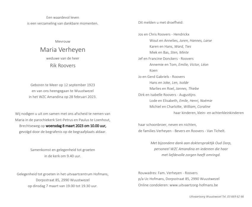 Maria Verheyen 28/02/2023 | In gedachten