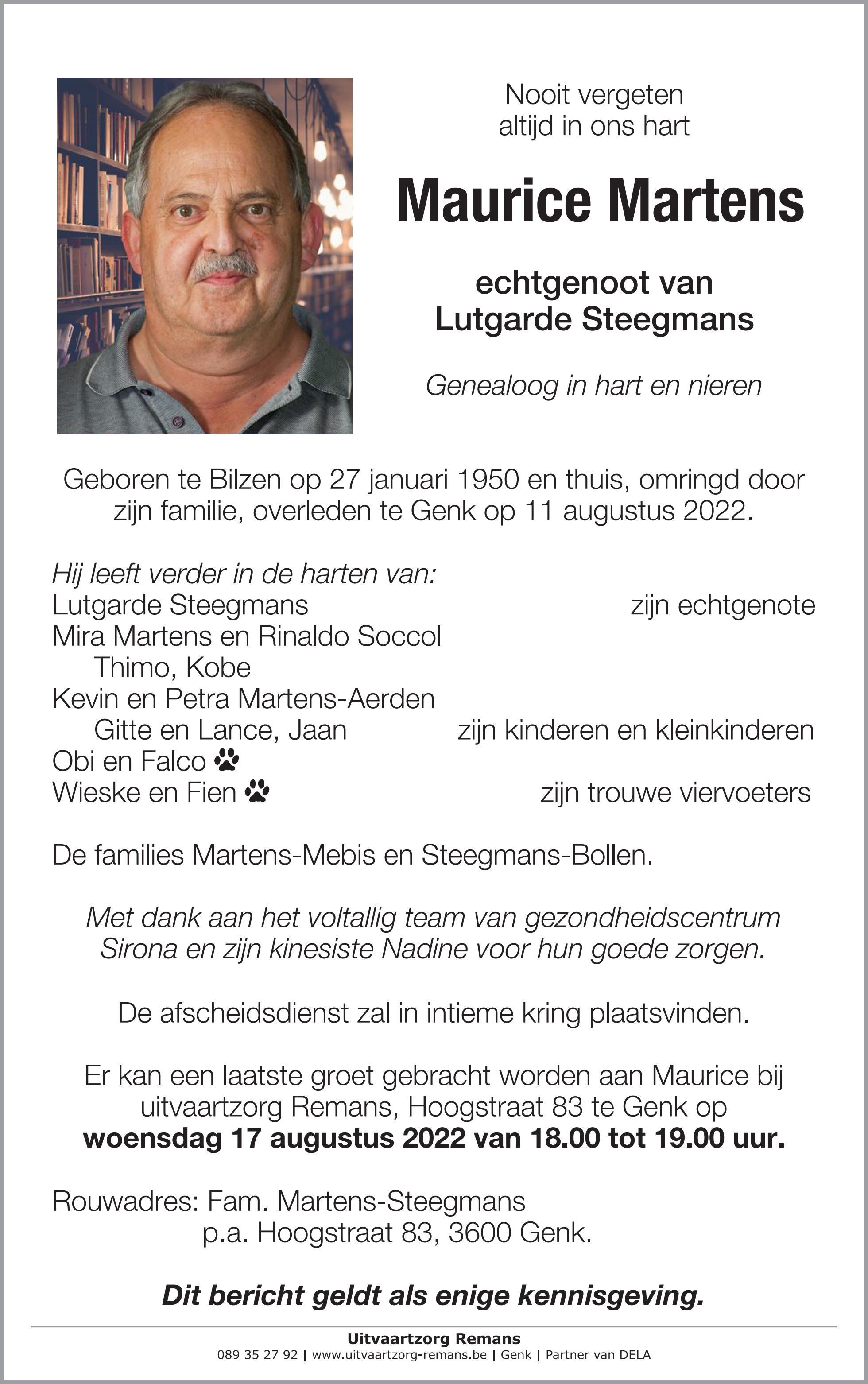 Maurice Martens 11/08/2022 In gedachten