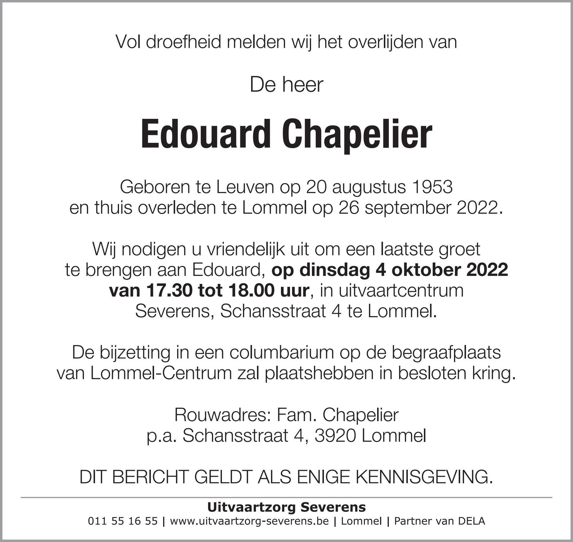 Edouard Chapelier 26/09/2022 In gedachten