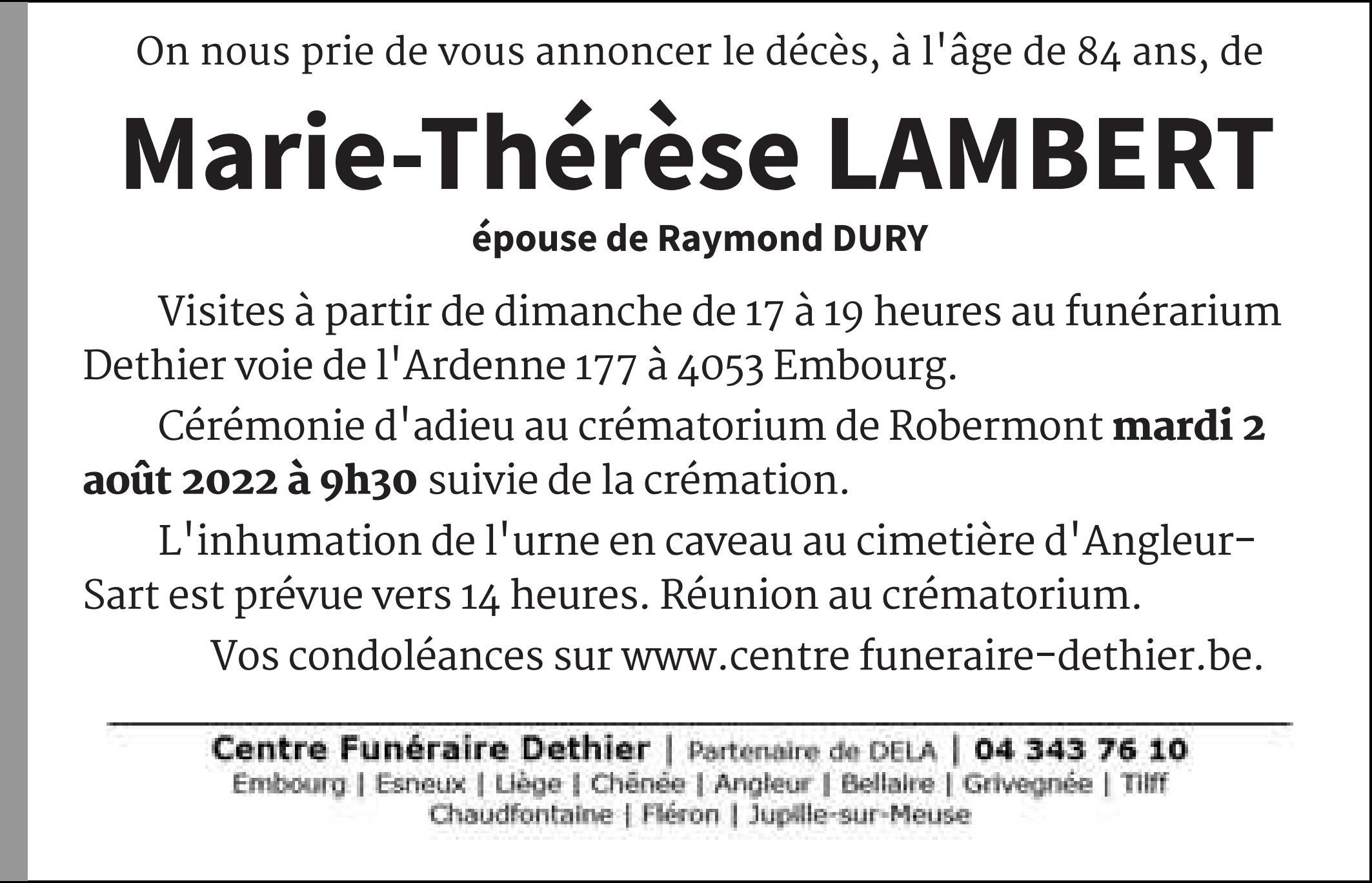 MarieThérèse LAMBERT 28/07/2022 In gedachten