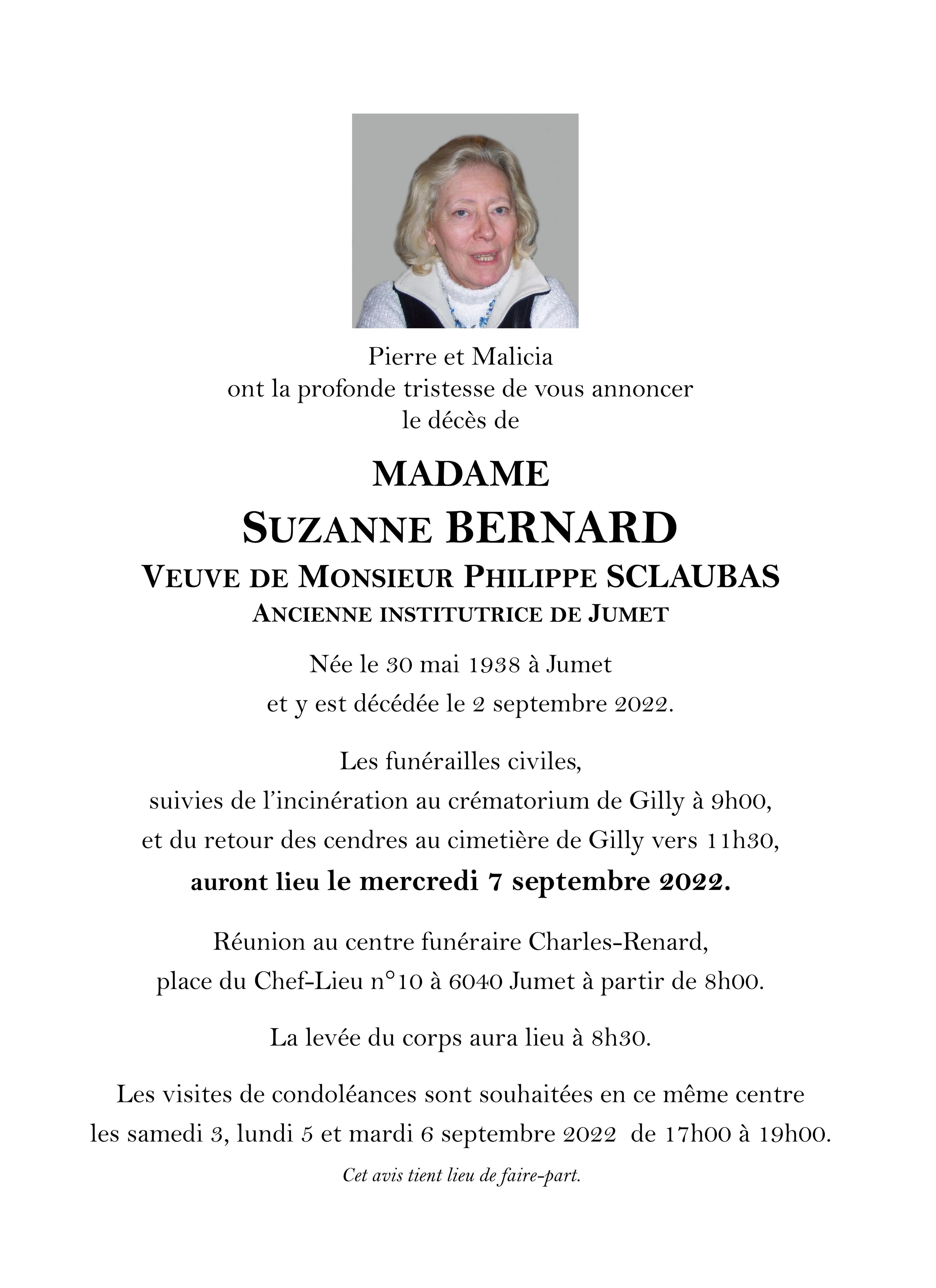 Suzanne BERNARD 02/09/2022 | In gedachten