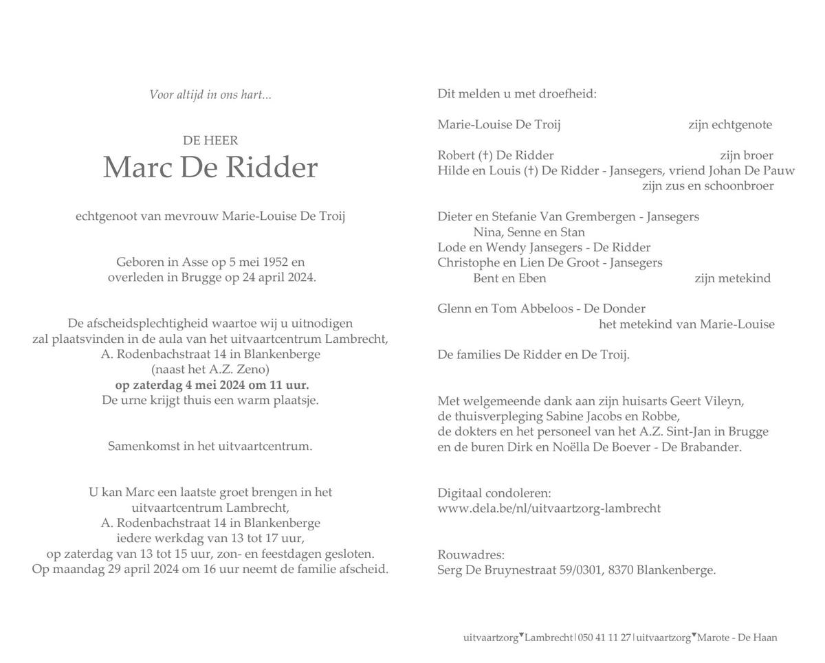 Marc De Ridder 24/04/2024 | In gedachten